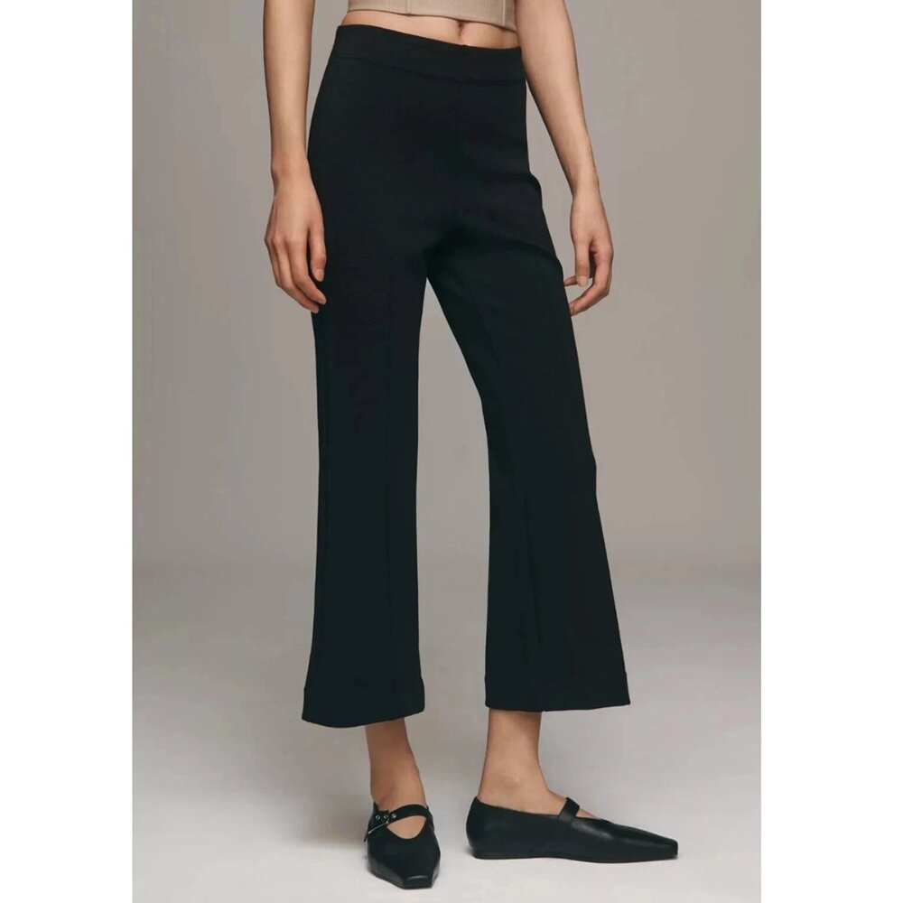 Anthropologie Maeve The Margot Kick-Flare Cropped Pants Textured Edition Black M